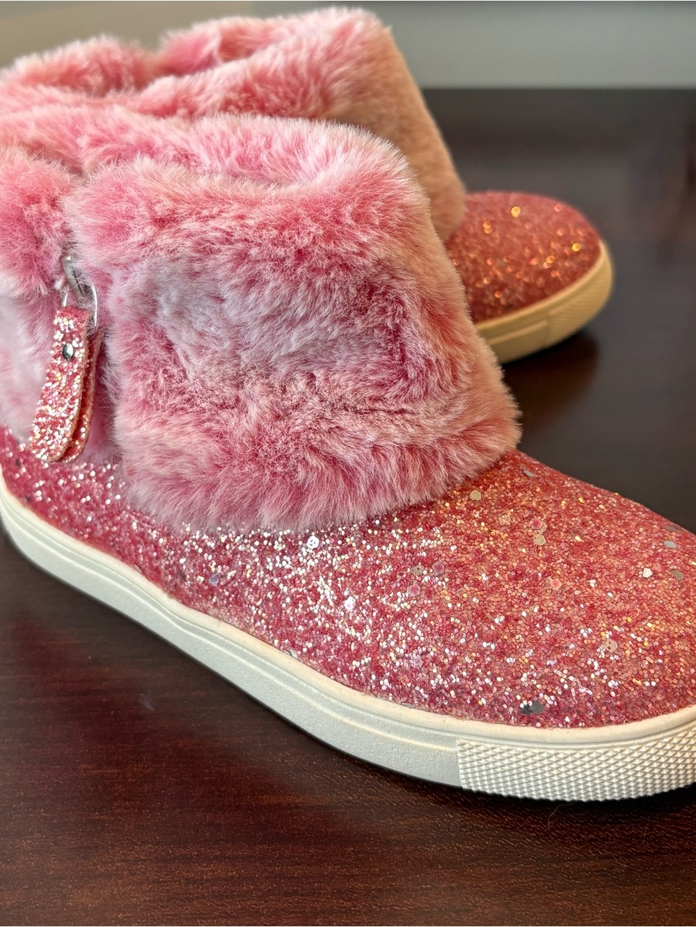 Sugar Kids Pink Glitter Faux-Fur Slip-On Boots